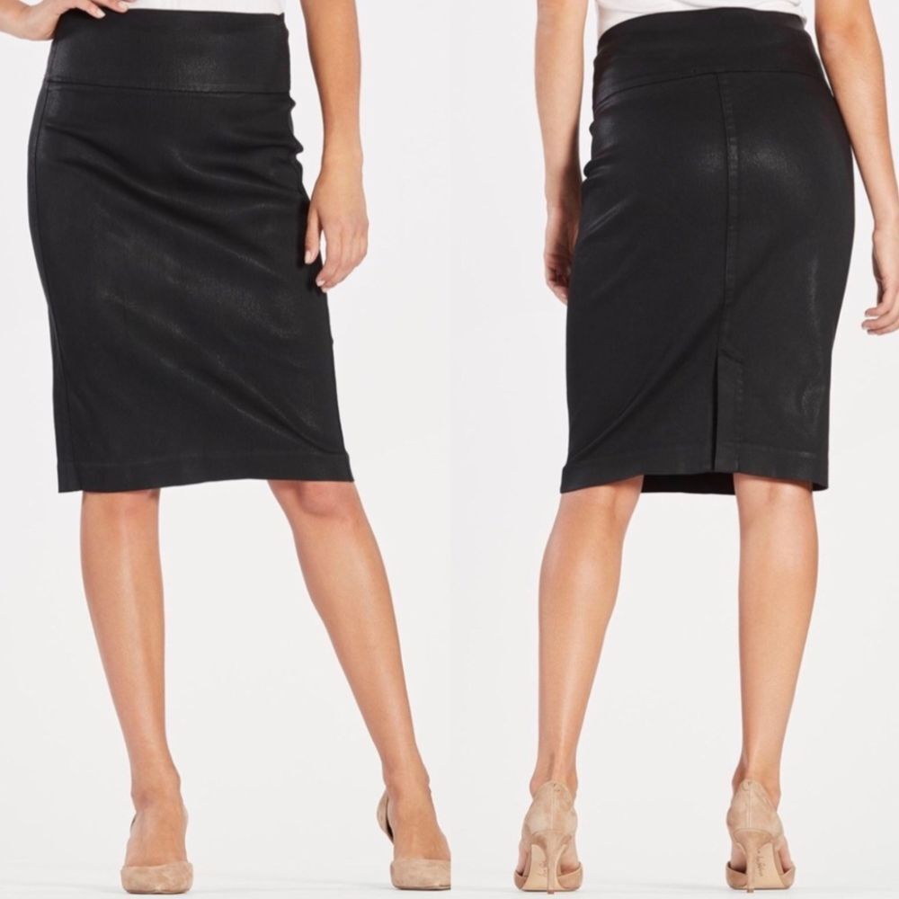 Level 99 Black coated sateen knee length skirt Size L